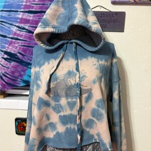 Blue & Cream Tie-Dye Cropped Hoodie